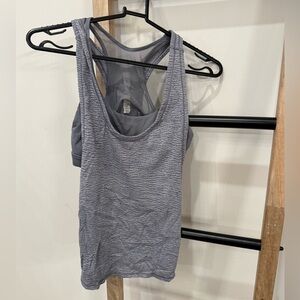 Lululemon Gray Patterned Tank Top over Sports Bra 6